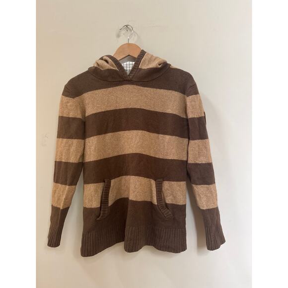 Barbour Striped Pullover Crest Wool Hoodie Womens Size UK 14 Brown Tan Preppy - Picture 1 of 6
